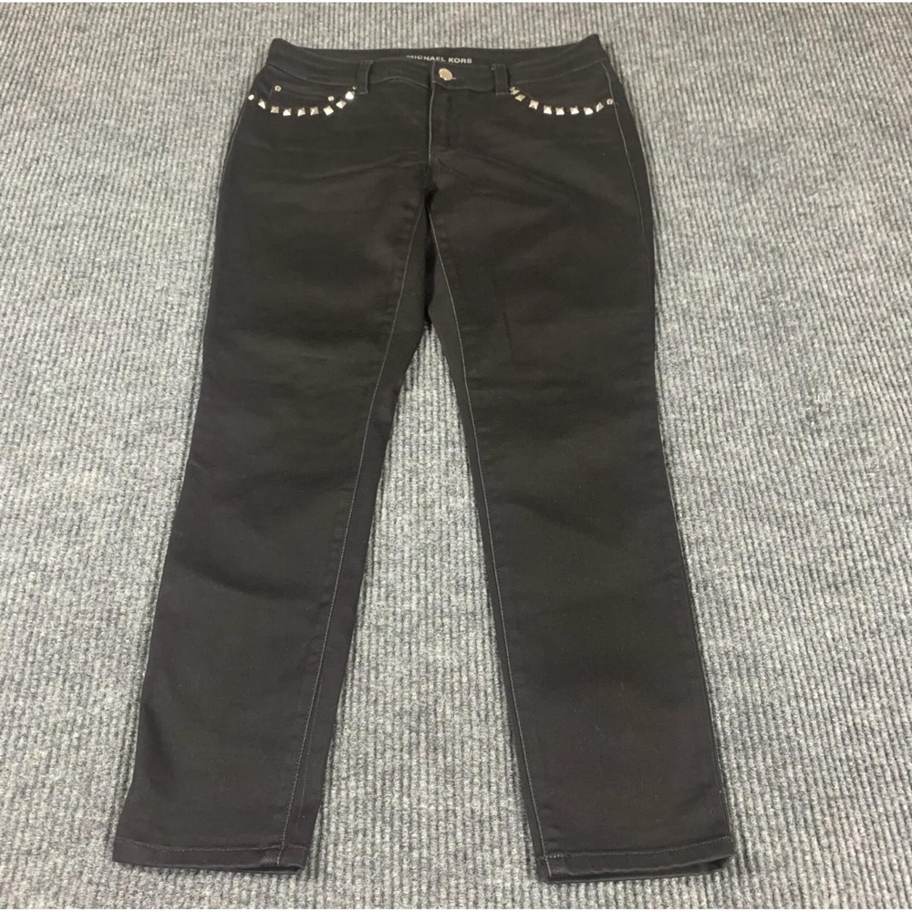 Michael Kors Jeans Womens 8 Black Skinny Studded Stretch Mid Rise Grunge 32x28